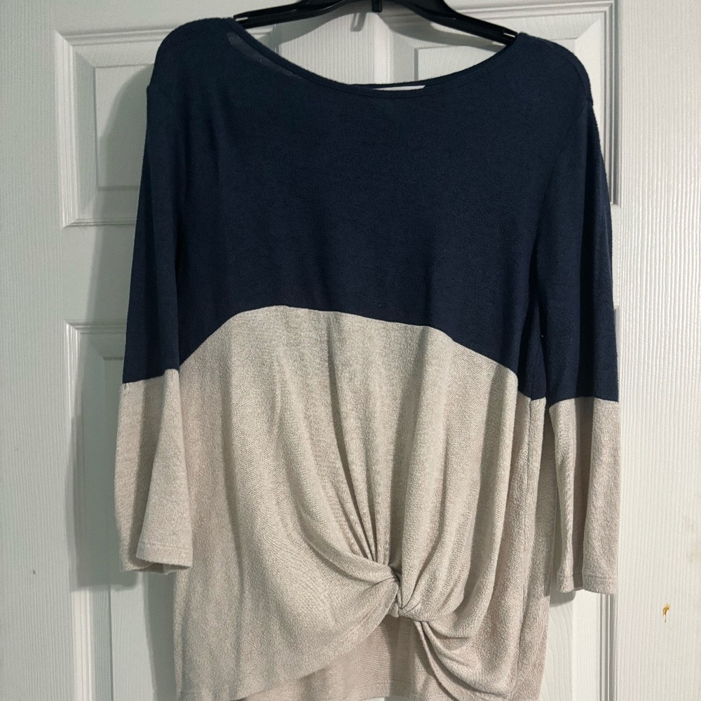 Navy and White knot front top